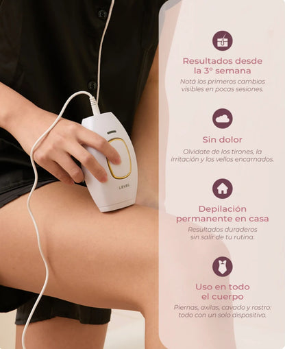 Depiladora IPL PRO:Piel perfecta y sin irritaciones desde la primera sesión.